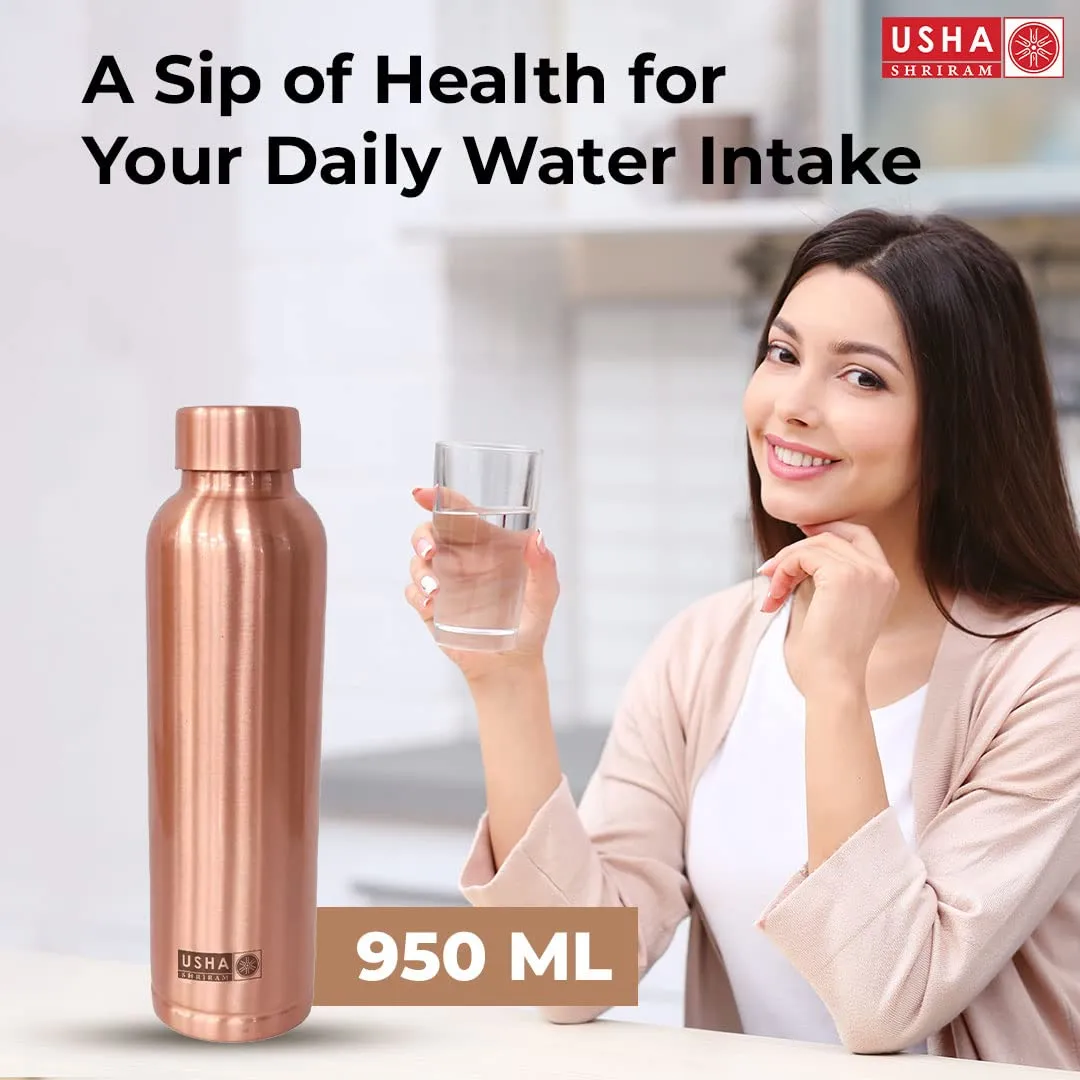 USHA SHRIRAM Pure Copper Water Bottle 1 Litre | Eco-Friendly, Biodegradable & Non-Toxic | Water Bottle for Kids & Adults | Lightweight, Leak-Proof & Rust-Free Tamba Bottle (Pack of 10)
