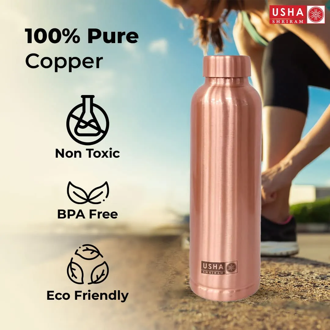 USHA SHRIRAM Pure Copper Water Bottle 1 Litre | Eco-Friendly, Biodegradable & Non-Toxic | Water Bottle for Kids & Adults | Lightweight, Leak-Proof & Rust-Free Tamba Bottle (Pack of 10)