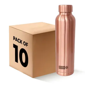 USHA SHRIRAM Pure Copper Water Bottle 1 Litre | Eco-Friendly, Biodegradable & Non-Toxic | Water Bottle for Kids & Adults | Lightweight, Leak-Proof & Rust-Free Tamba Bottle (Pack of 10)