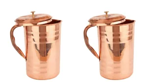 USHA SHRIRAM Pure Copper Water Jug (2Pcs) 2 Litre | Eco-Friendly, Biodegradable & Non-Toxic | Water Bottle for Kids & Adults | Lightweight, Leak-Proof, Durable & Rust-Free Tamba Bottle Jug