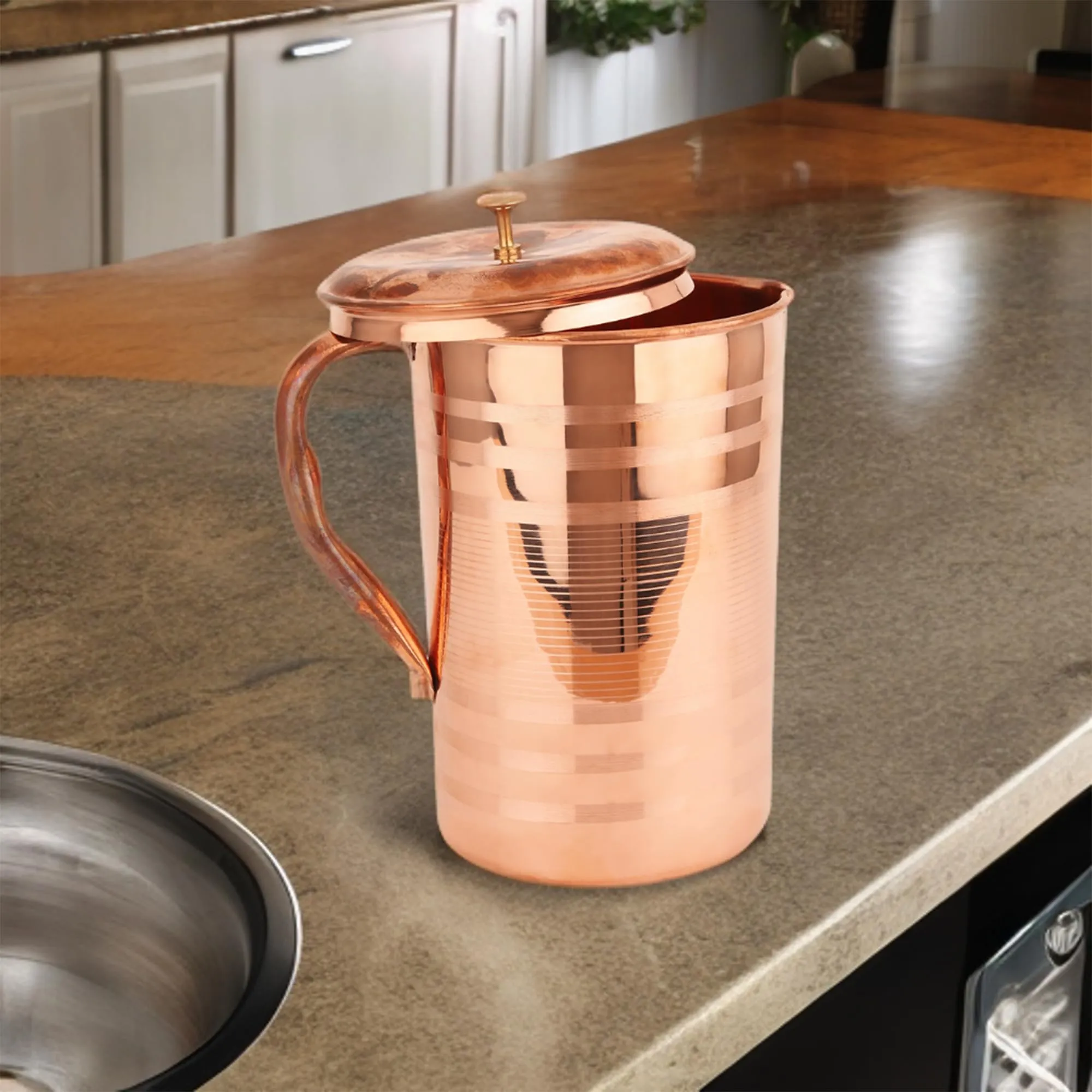 USHA SHRIRAM Pure Copper Water Jug (2Pcs) 2 Litre | Eco-Friendly, Biodegradable & Non-Toxic | Water Bottle for Kids & Adults | Lightweight, Leak-Proof, Durable & Rust-Free Tamba Bottle Jug