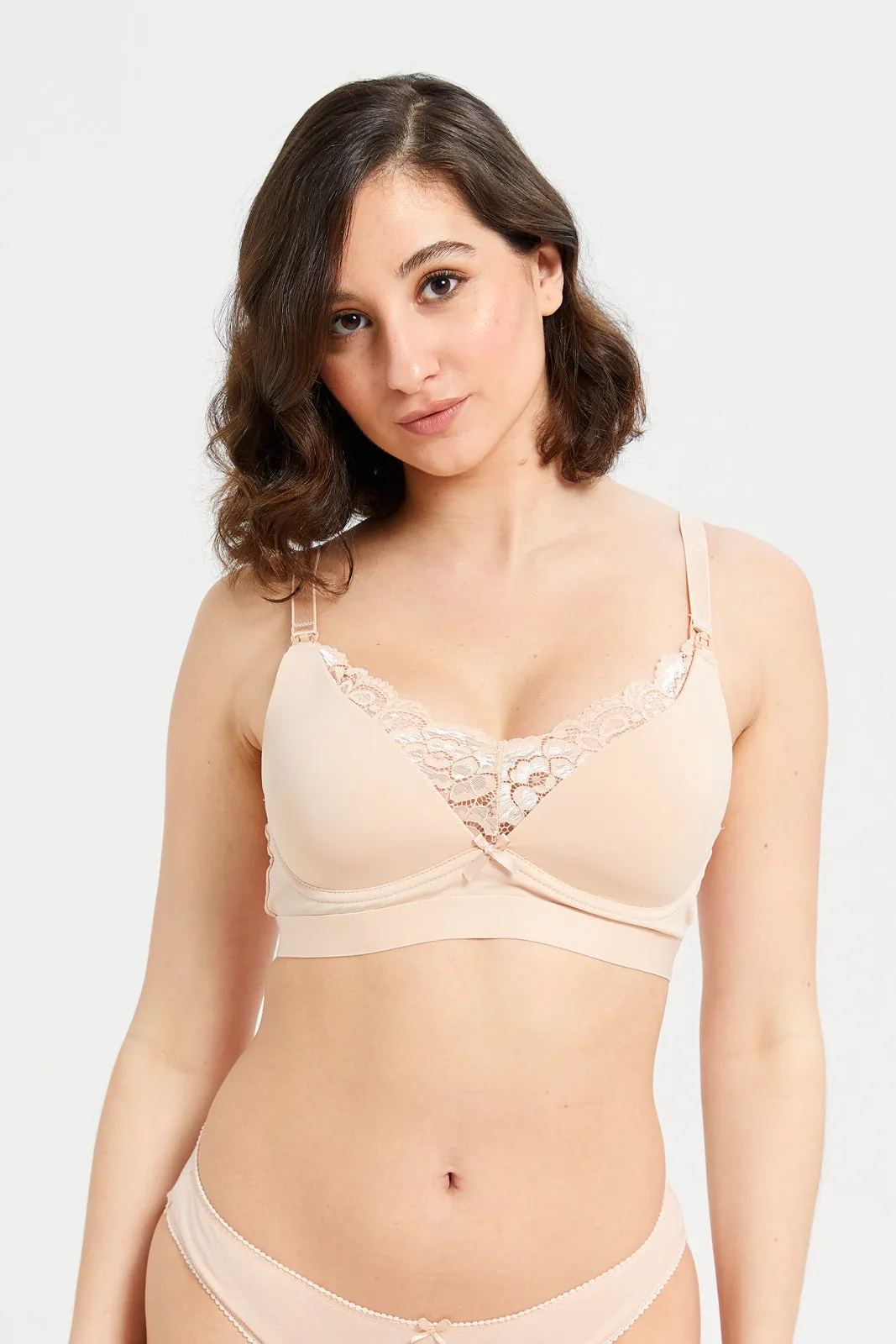 Women Pink And White Nursing Bra Set (Pack Of 2)