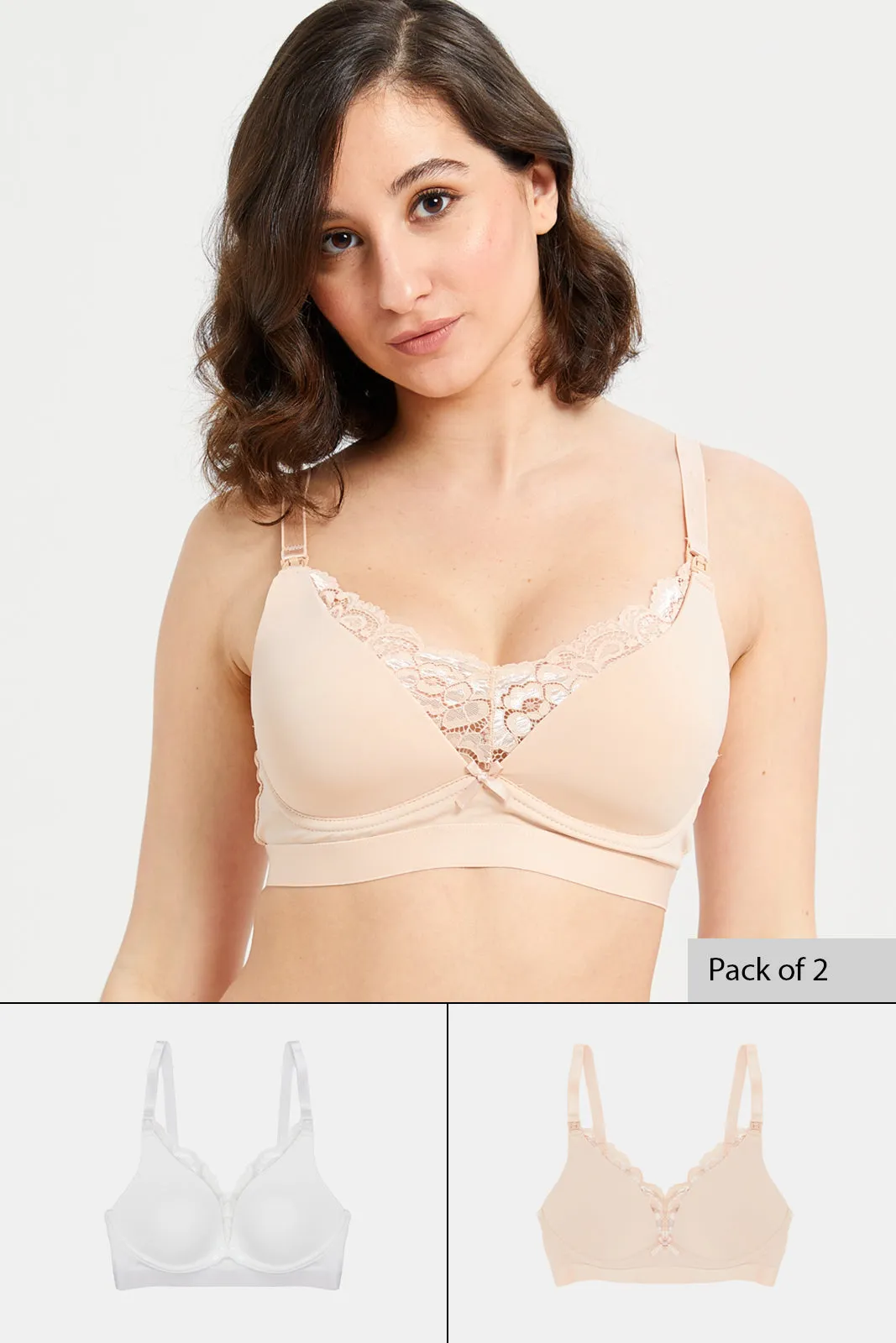 Women Pink And White Nursing Bra Set (Pack Of 2)