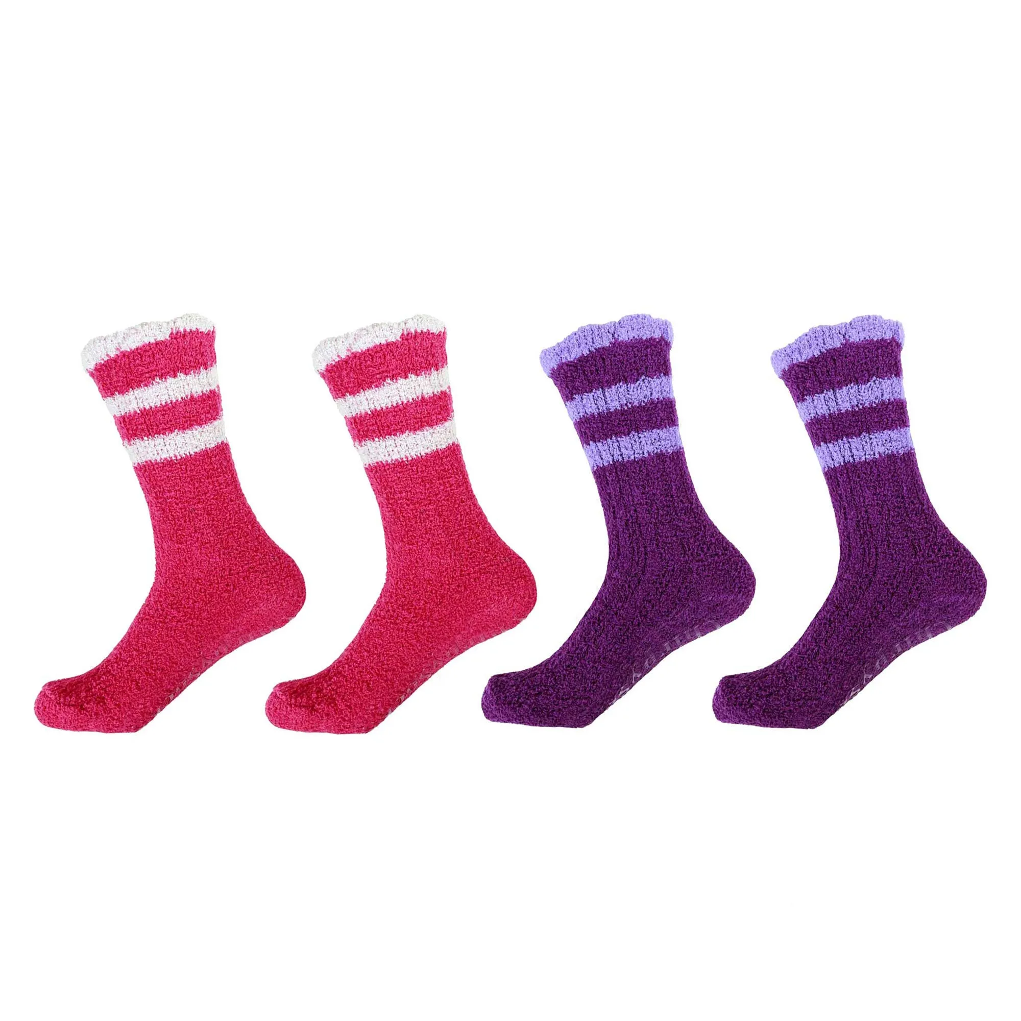 Women's Soft Warm Fuzzy Flush Non-Skid Chenille Crew Socks, 4 Pairs Assortment